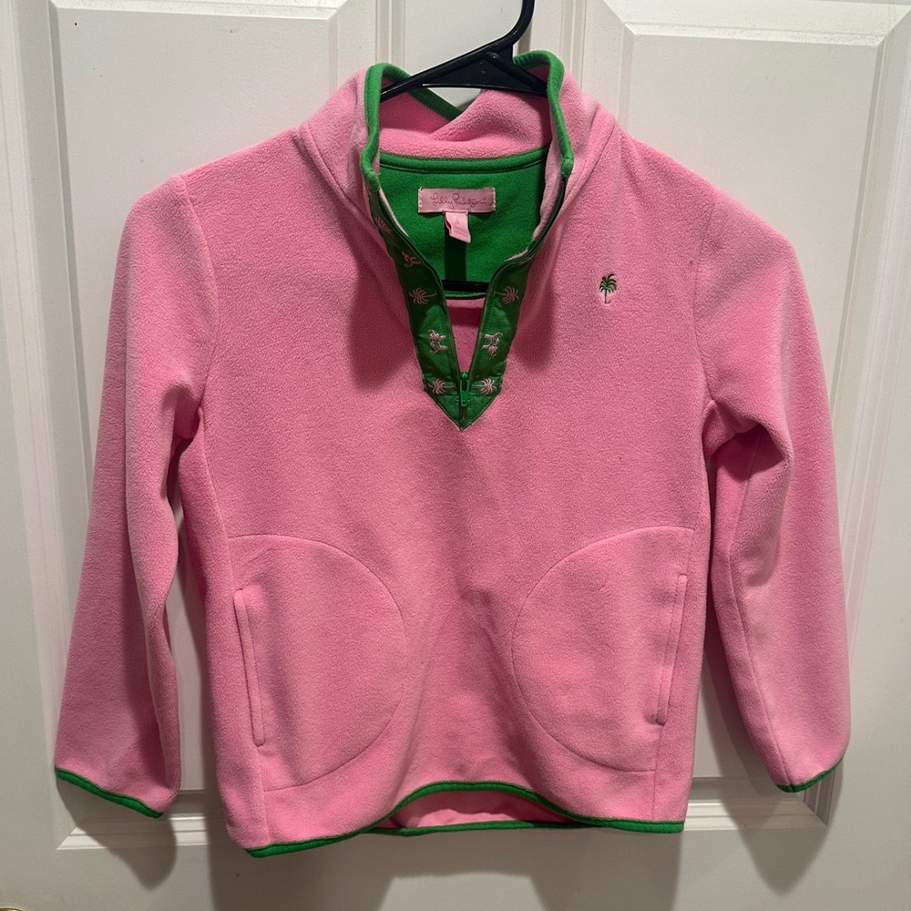 Girls size 8- Lily Pulitzer Pink Pullover Fleece with Green Trim
